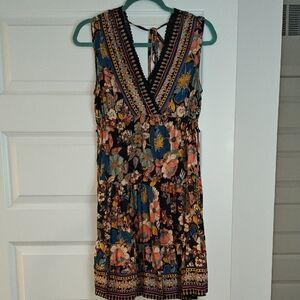 Floral Boho Sleeveless Dress | Small | Knee-Length | Casual Summer